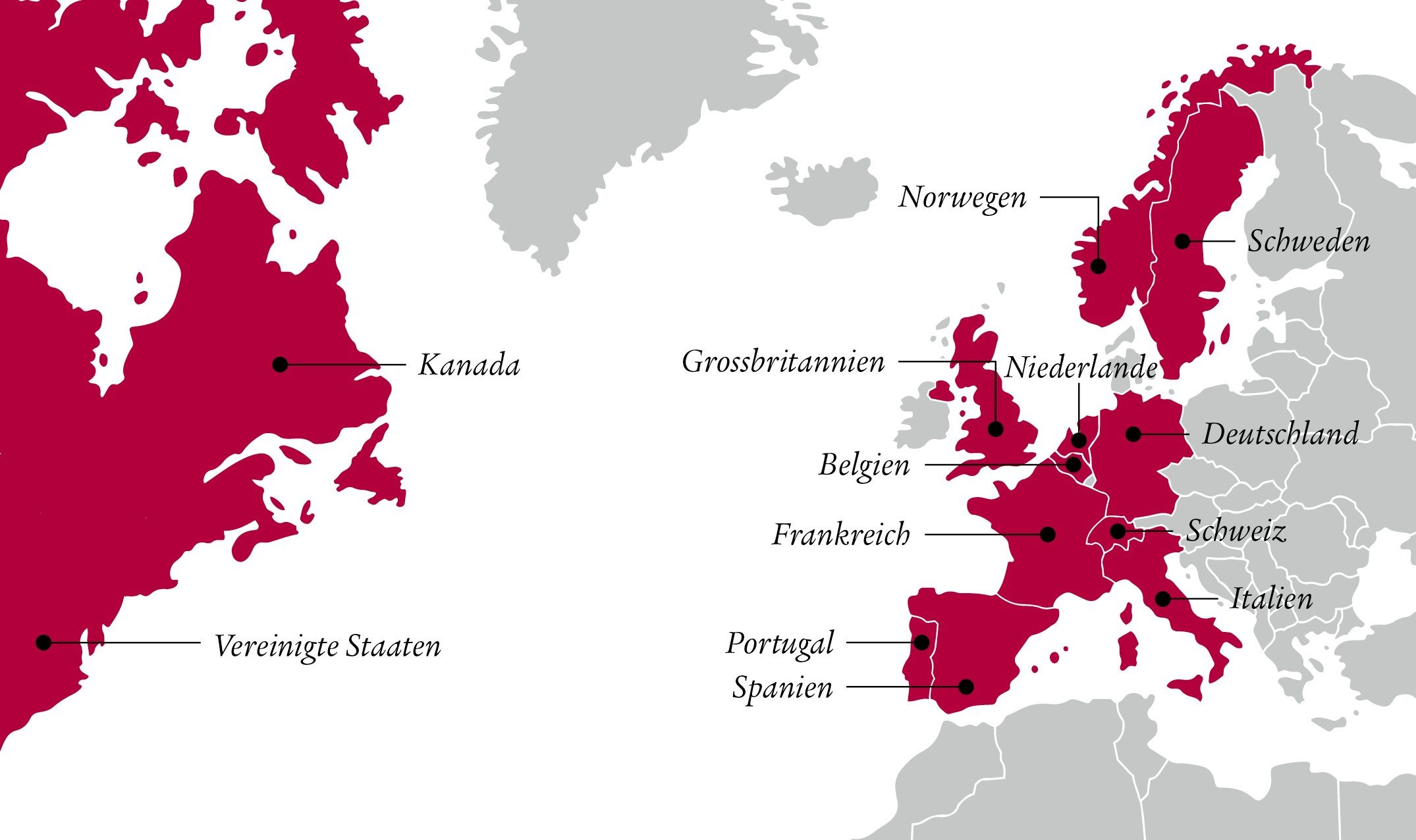 World map highlighting asset locations